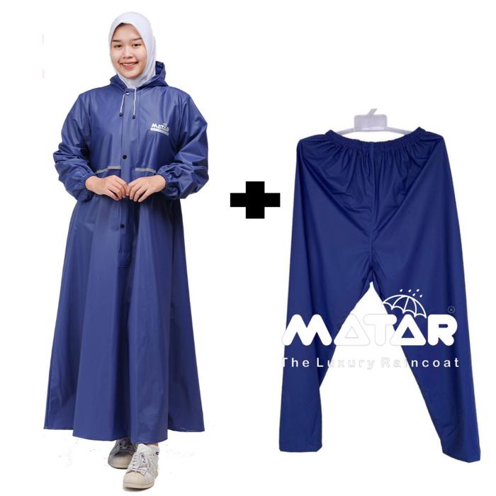 Gambar Jas Hujan Gamis Wanita Muslimah/ Jas Hujan Wanita By MATAR Dewasa Syari PVC Rust-Proof Raincoats outfit outdoor - Biru Navy+celan, XXL dari Ar Rafan Store undefined Tokopedia