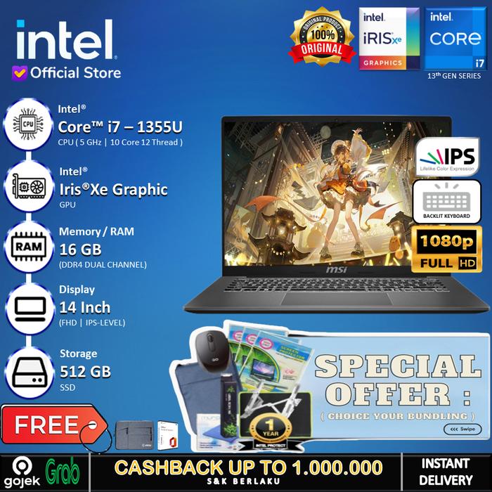 Gambar MSI Modern 14 F13MG ( GEN 13 ) - I7 1355U 16GB 512GB SSD 14"FHD W11+OHS - Non Bundle, Windows 11 HOME dari INTEL STORE ID undefined Tokopedia