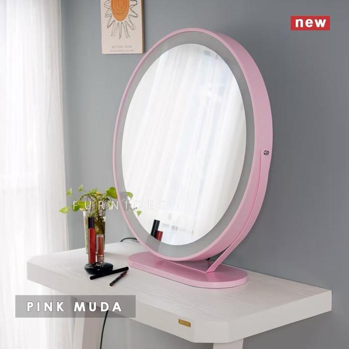 Gambar Cermin Rias Bulat | Make Up Duduk Lampu LED Diemeter 40cm 50 cm 60 cm | kaca cermin - Pink muda, 60cm dari Raja Grosir indo_NEW undefined Tokopedia