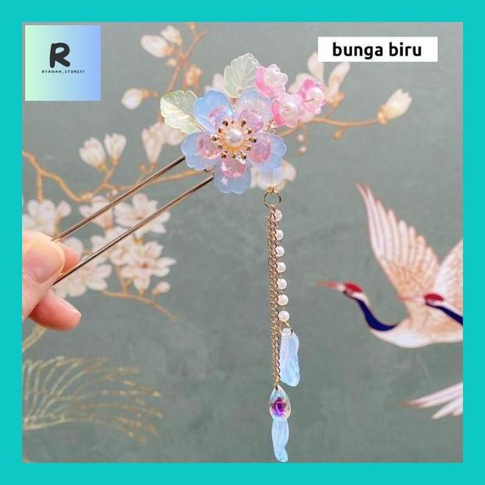 Gambar Ryan** Tusuk Konde Bunga Imlek Cina Sanggul Rambut Hair Pin Bunga - Bunga biru dari Ryanan Store77 undefined 5 Tokopedia
