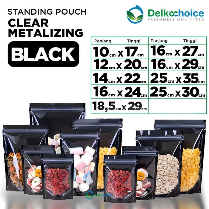 Gambar STANDING POUCH / PLASTIK KEMASAN SNACK DELKOCHOICE TERMURAH SATUAN - CLEAR BLACK, 10CM X 17CM dari kilat packing undefined Tokopedia