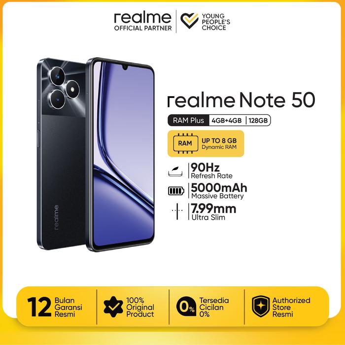 Gambar realme Note 50 HP 4GB+4GB*|128GB 90Hz Display | Mini Capsule - Midnight Black dari realmeofficialpartner undefined Tokopedia