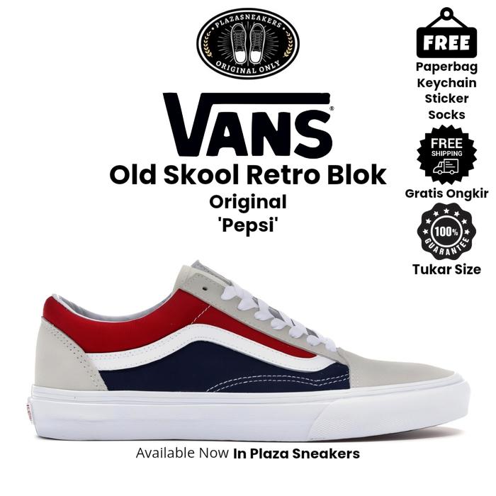 Jual Sepatu Vans Old Skool Retro Block Red Navy Pepsi Sneakers