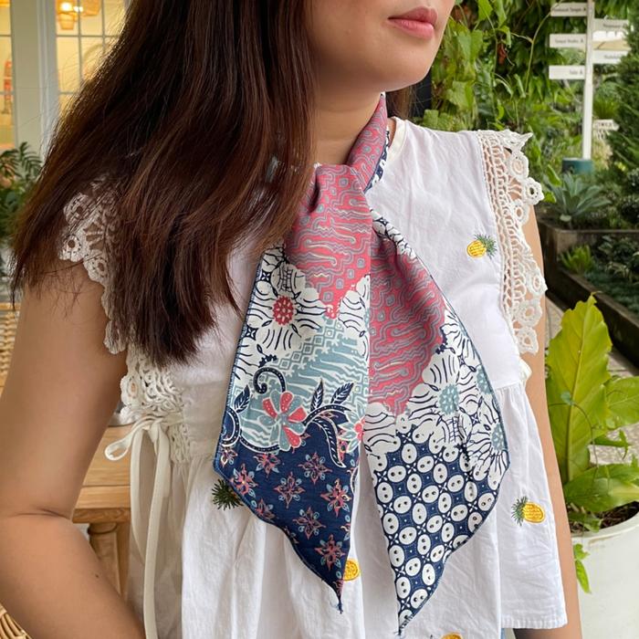 Syal Scarf Batik Dasi Oleh Oleh Khas Indonesia Souvenir Local Unik  Biru Putih