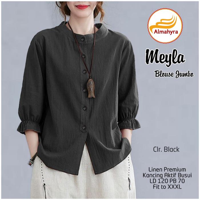 Gambar Meyla Blouse Wanita by Aliyah Hijab Polos Kerah Shanghai Lengan 3/4 - Black, L dari Edelweishop undefined Tokopedia