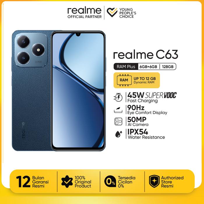 Gambar realme C63 6GB+6GB* | 128GB 45W Fast Charge| 5000mAh Durable Battery | AI Boost Engine | 90Hz Eye Comfort Display | 50MP AI Camera - Leather Blue dari realmeofficialpartner undefined Tokopedia