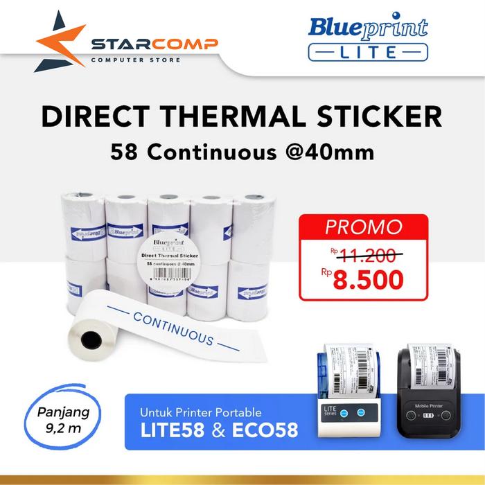 Gambar Kertas Thermal Sticker Label BLUEPRINT 58 mm Continuous @40mm - 1 Roll dari Starcomp Origin undefined Tokopedia
