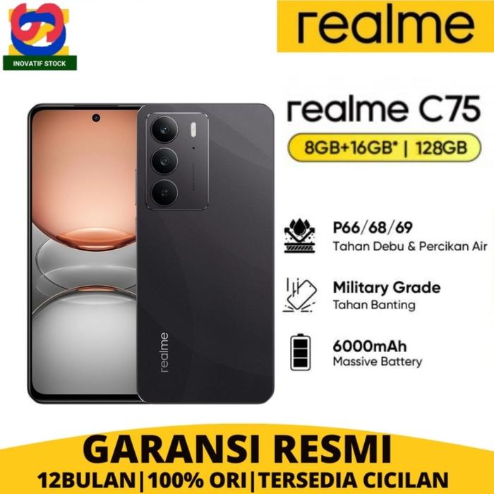 Gambar HP BARU REALME C75 NFC 8/256GB - 8/128GB RAM Upto 24GB Tahan Air dan Tahan Banting GARANSI RESMI 100% ORIGINAL - 8+16/128G Black, REALME C75 dari INOVATIF STOCK undefined Tokopedia