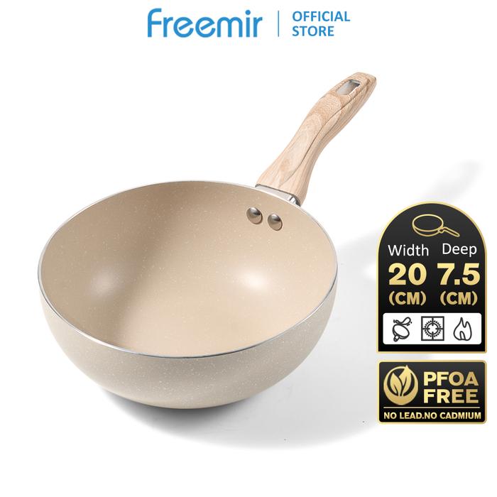 Gambar freemir Panci Wajan Wok Pan Beige 20cm Anti Lengket Single Bottom Multifungsi - Beige dari freemir Electric Store undefined Tokopedia