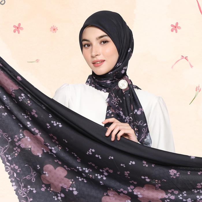 Gambar [Hessya] Aruna  Scarf Series Motif Segiempat Voal Printing Premium Packaging Hard Box Exclusive.. - black dari Hessya undefined Tokopedia