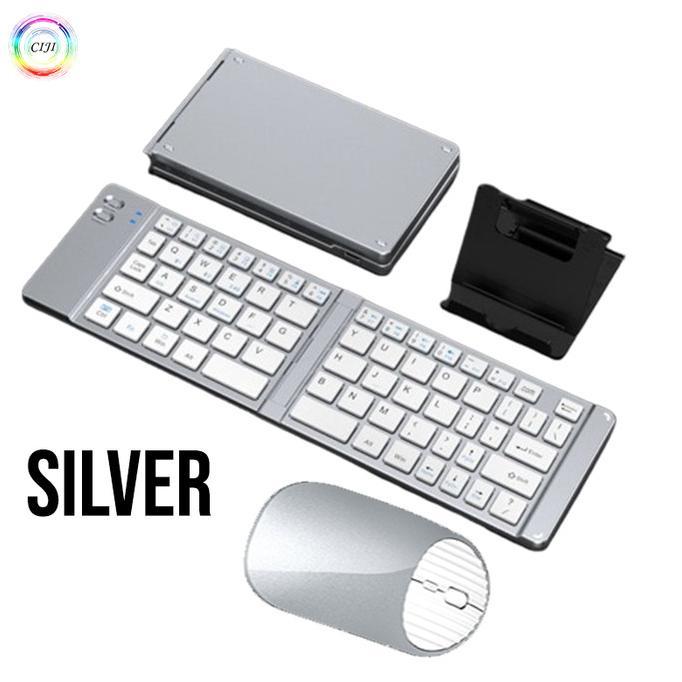 Gambar CIJI Set Keyboard Lipat Mini Wireless Mouse Portable BT919 Multi Device 3 Mode Koneksi Bluetooth +2.4G Rechargeable - SILVER dari The Echo Lane undefined Tokopedia