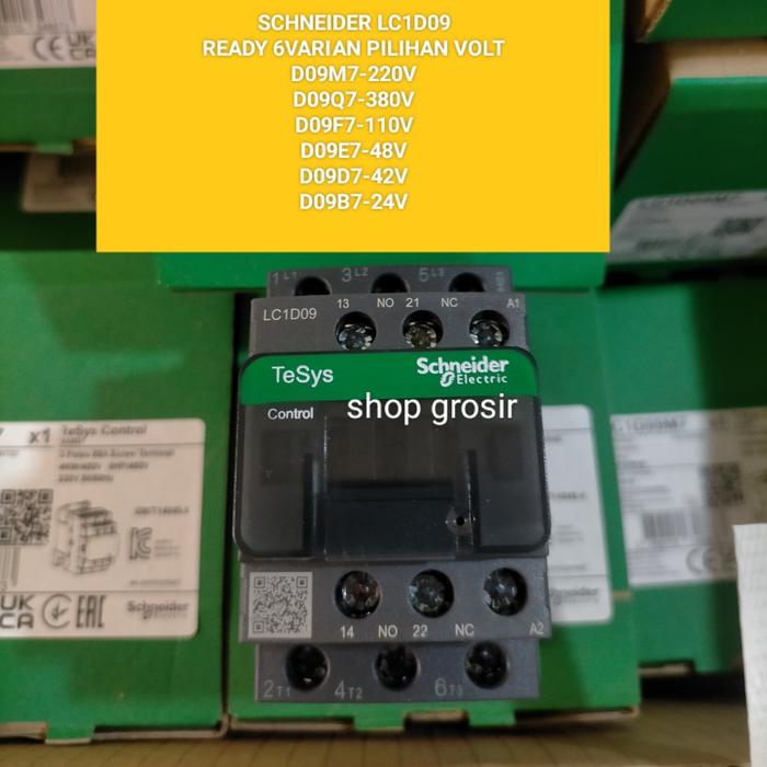 Gambar contactor kontaktor Schneider LC1D09 Q7 380V 25A 3P ORIGINAL - 220v dari shop grosir Tokopedia undefined Tokopedia