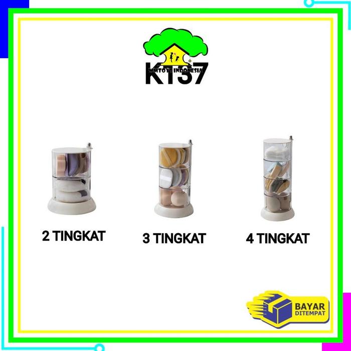 Gambar MI-K137 Kotak Penyimpanan Spon Puff Kapas Bentuk Bulat Transparan Anti Debu / Storage Organizer Spons Wajah / Kotak Tempat Kapas / Rak Perhiasan Aksesoris Wanita - K137, 2 TINGKAT dari PulenStore undefined Tokopedia