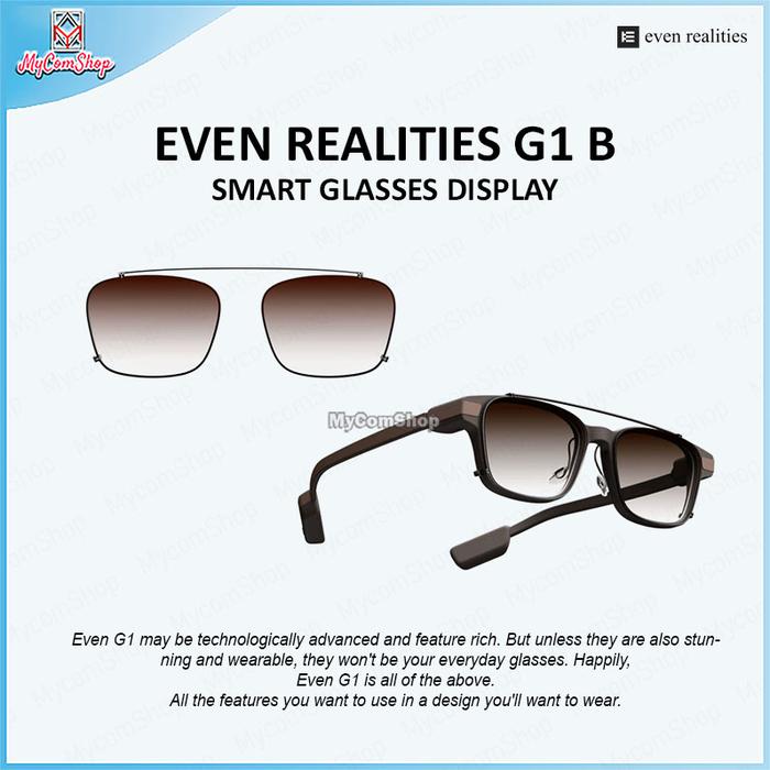 Gambar EVEN REALITIES G1 B SMART GLASSES DISPLAY AI BLUETOOTH WATER RESISTANCE - G1+Clip Brown, Distance dari MYCOMSHOP undefined Tokopedia