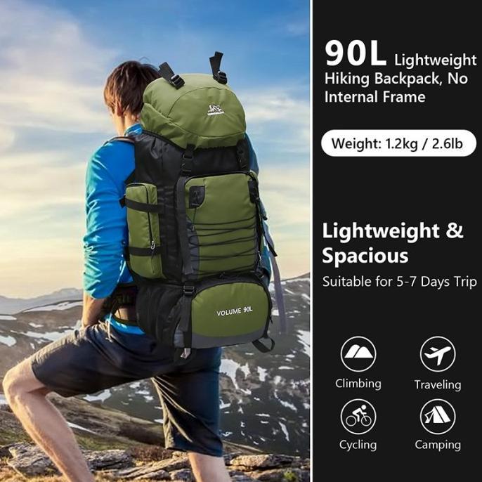 90l Tas Gunung Outdoor Carrier Bag Backpack Waterproof Hiking Besar