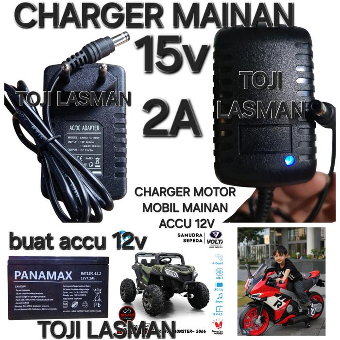 Gambar ( 15V 2A CHARGER MOBILAN )  15 v volt 15v2A CASAN CARGER COLOKAN MOTORAN MOTOR MOBIL LISTRIK MAINAN ANAK  BUAT AKI ACCU 12V  12V7AH 12V5AH 5AH 4.5ah 7ah dari lasman toji undefined Tokopedia