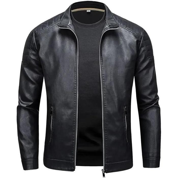 Jual Stand Collar Leather Jacket Men's Fashion Jacket 2024 Casual