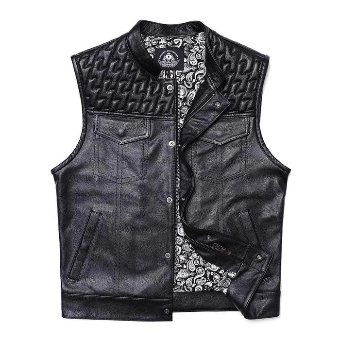 Gambar SOA Men's Leather Motorcycle Biker Vest Genuine Cowhide Sleeveless Jackets Embroidery Zipper Black Punk Rock Waistcoat - black, M dari Toko Tigak undefined Tokopedia