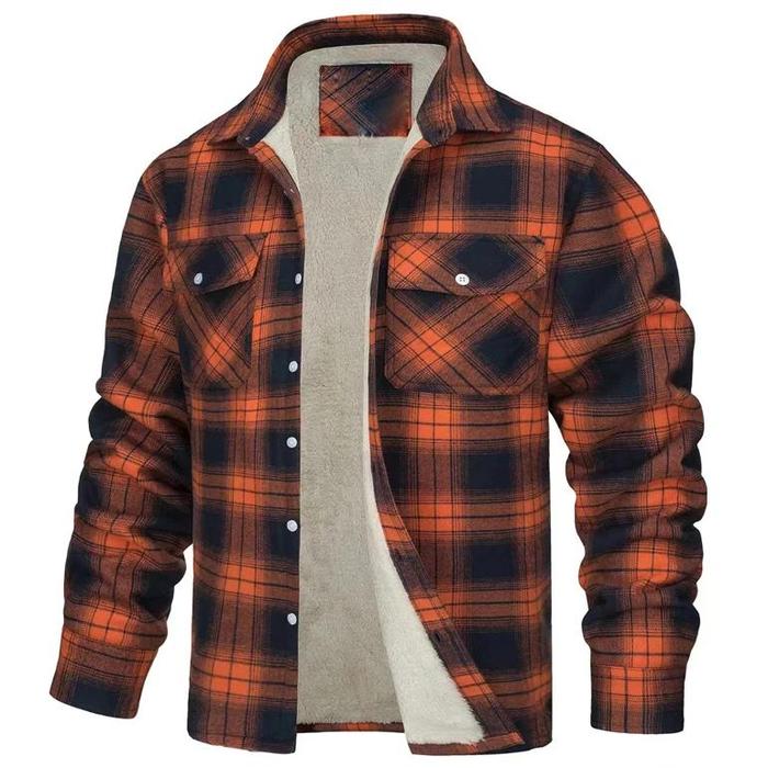 Jual Men's Fleece Plaid Jacket Casual Loose Cotton Jacket Thicken