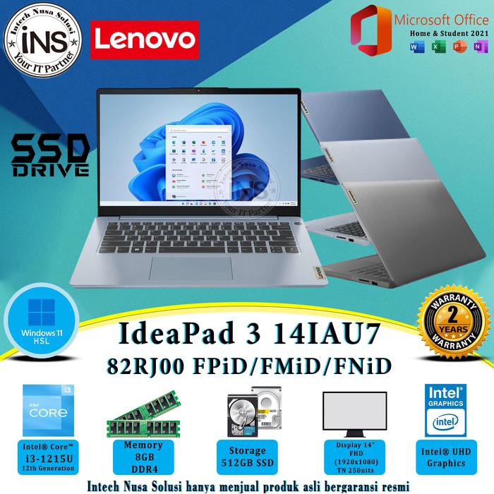 Jual LENOVO IDEAPAD 3 14IAU7 82RJ00 FPiD/FMiD/FNiD i3-1215U 8GB/16GB ...