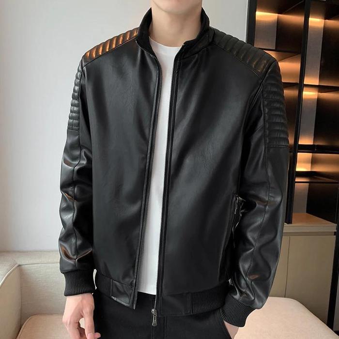 Jual 2024 Autumn New Stand Collar Leather Jacket Men Fashion