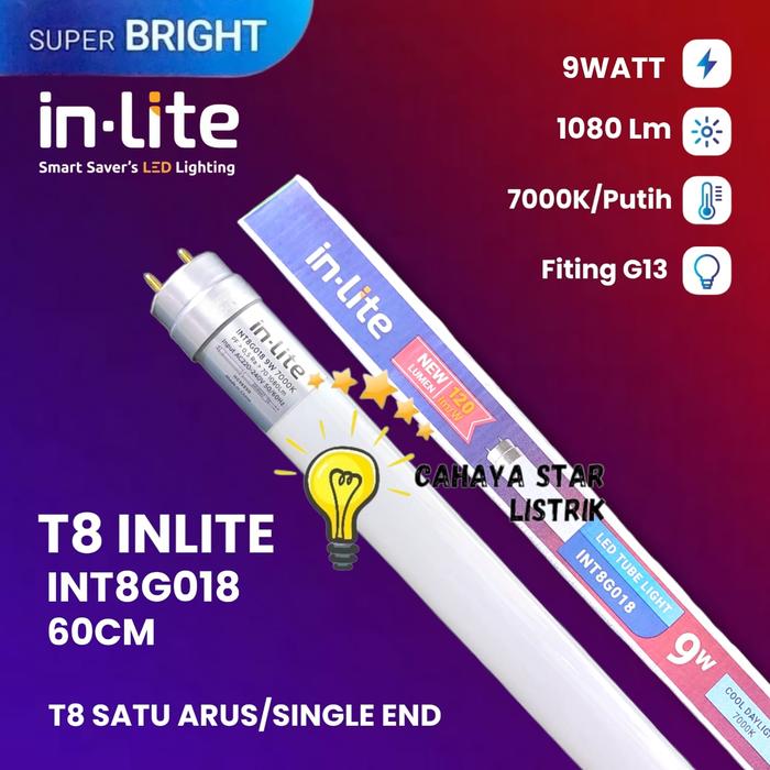 Promo InLite LAMPU LED T8 TUBE LIGHT Single Wiring INT8G018 - 9Watt ...