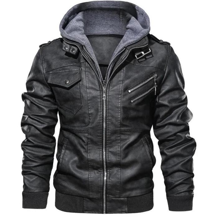 Jual Men Jackets Fake Two Leather Jacket Double Zipper Removable