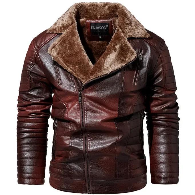 Jual 6XL Winter Mens Leather Jacket High-quality Men Wool Thicken