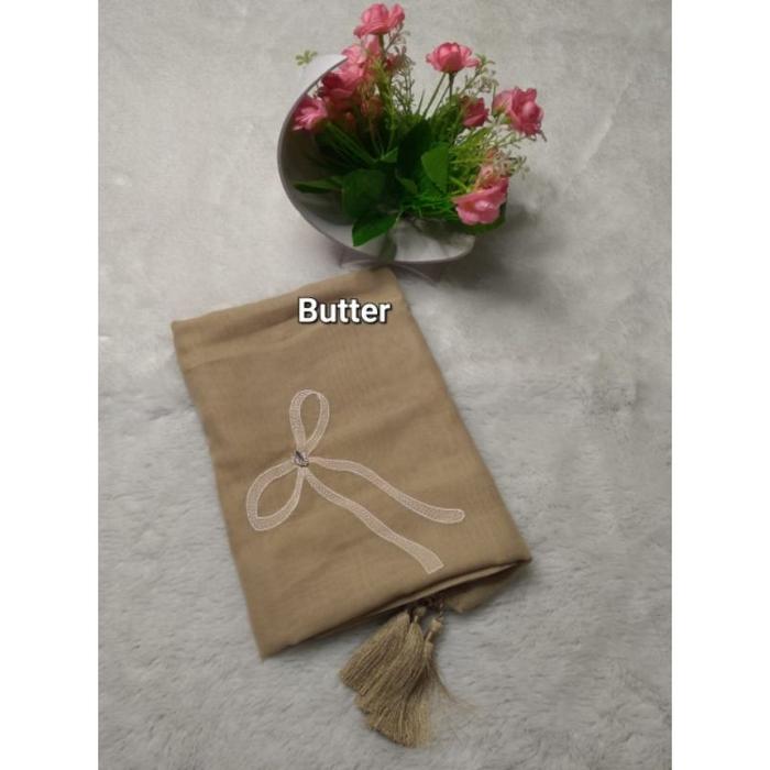 Gambar Hijab Paris Tassel Pita | Hijab Segi Empat Tassel Bordir Pita New Model - Butter dari Rayleigh_Shoppu undefined Tokopedia