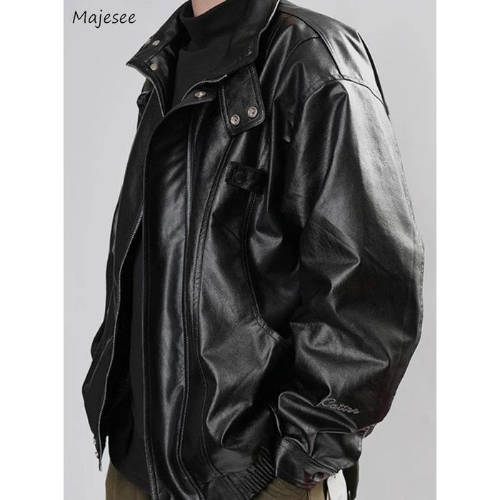 Jual Moto Jackets Men PU Leather Blocking Daily Streetwear