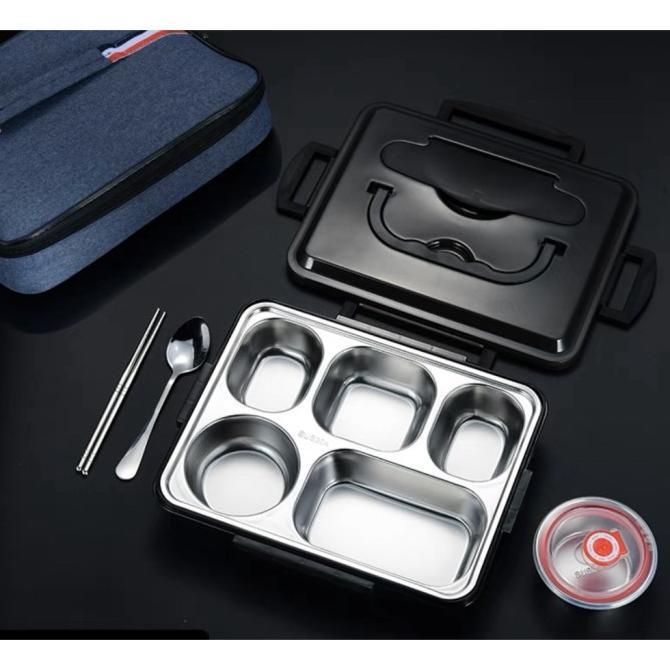 Gambar Kotak Makan 5 SEKAT / Lunch Box Stainless Tahan Panas Dan Anti Tumpah - Hitam dari Hiking1 Store undefined Tokopedia