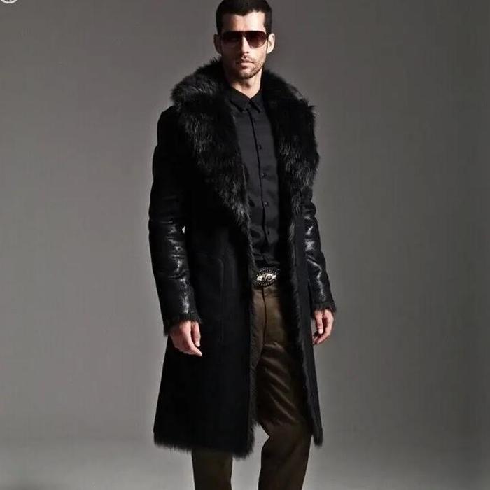 Jual Fashion Black Faux Fur Jacket Men Winter Brand New Faux