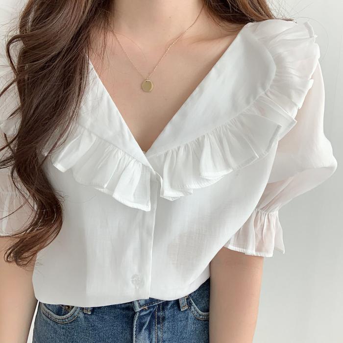 Gambar PAPADI Blouse Wanita Kekinian Baju Cewek Korean Style IB0043 - Putih, S dari PAPADI Fashion undefined Tokopedia