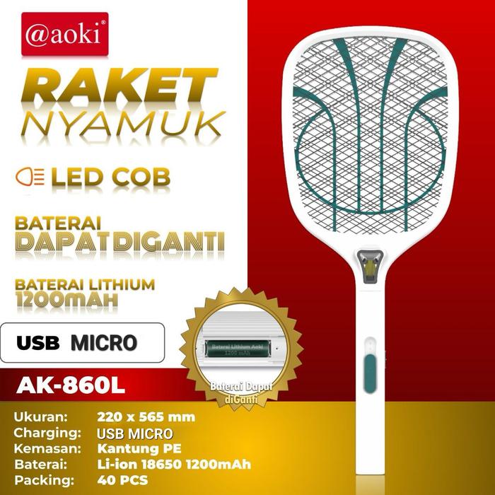 Gambar Aoki Raket Nyamuk Battery Lithium 18650 Rechargeable - AK-860L dari NICA EL undefined Tokopedia