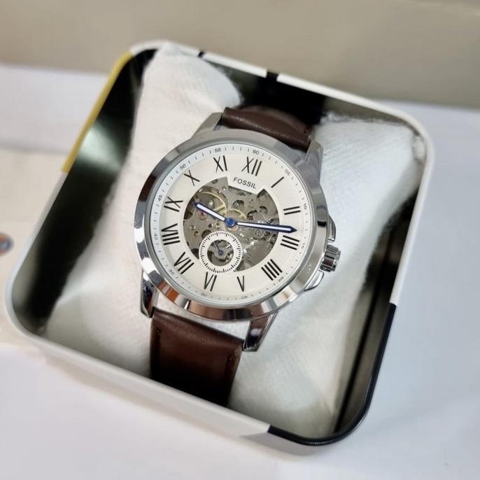 Gambar Ready Stock Jam Tangan Pria Automatic Fossil Grant Skeleton Transparan - dark brownwhite dari Golden Mulia undefined Tokopedia