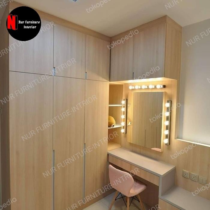 Gambar lemari pakaian dan meja rias custom /bedroom set/kamar set hpl - lemari pakaian dari nur furniture interior undefined Tokopedia