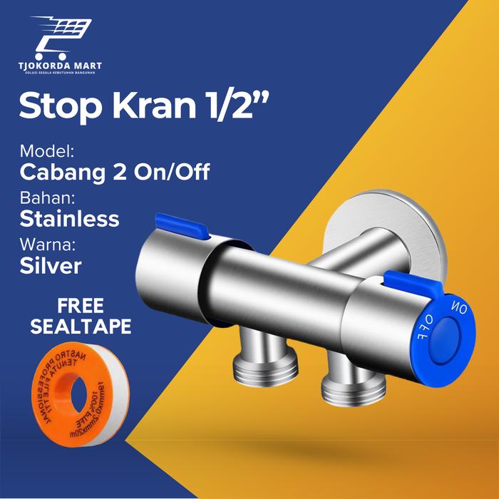 Gambar Stop Kran Cabang 2 On Off shower mandi/Wastafel/kloset/keran air dobel - Abu-abu dari TjokordaMart undefined Tokopedia