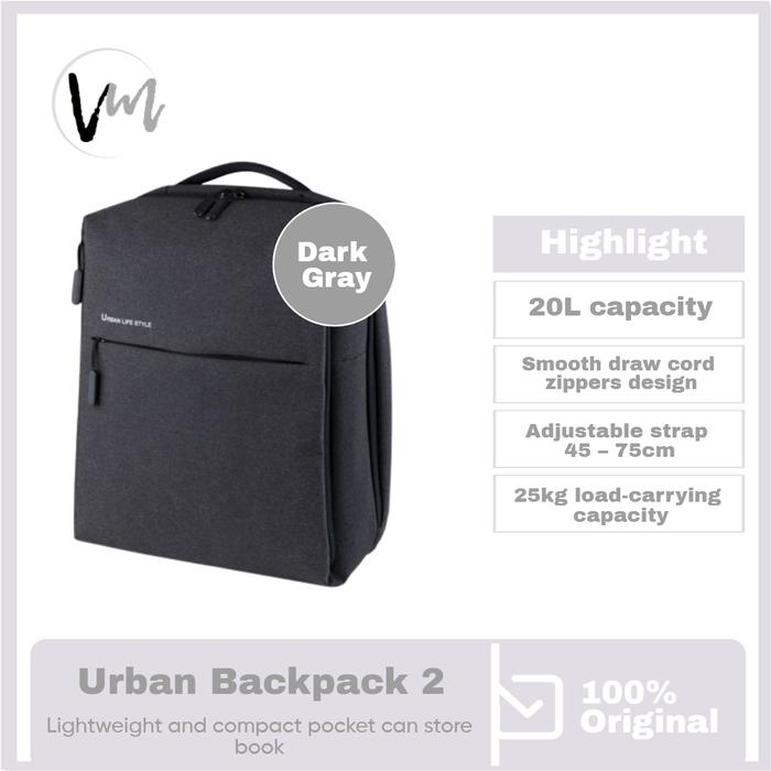 Gambar Xiaomi Bag Urban Lifestyle Backpack 2 - Tas ransel Urban Life style - Dark Grey dari Venus Mobile undefined Tokopedia