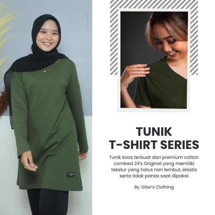 Gambar Tunik kaos muslimah jumbo kaos katun combed 24s premium - Army, L dari giter store undefined Tokopedia