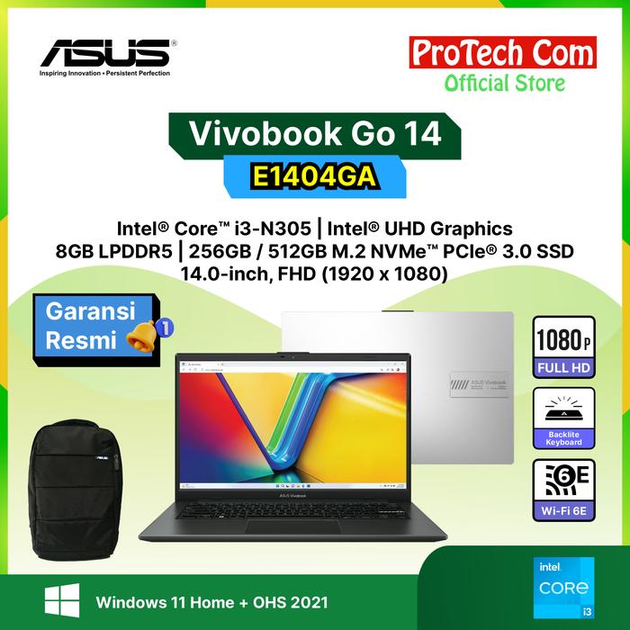 Gambar ASUS Vivobook Go 14 E1404GA i3-N305 8G 512GB 14" FHD Intel UHD W11 OHS - 512GB dari ProTech Com undefined Tokopedia