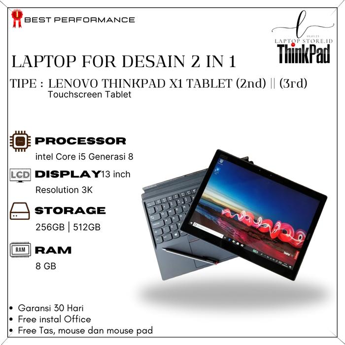 Gambar Lenovo thinkpad x1 tablet (3rd) Core i5 Gen 8  Ram 8/256Gb 2in1 Second dari LAPTOP STORE. ID undefined Tokopedia