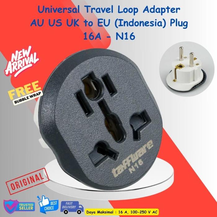 Gambar HS 16A Loop Colokan Universal Travel Adapter AU US UK to EU Plug Indo - Hitam dari Andalan Tata Lestari_NEW undefined Tokopedia
