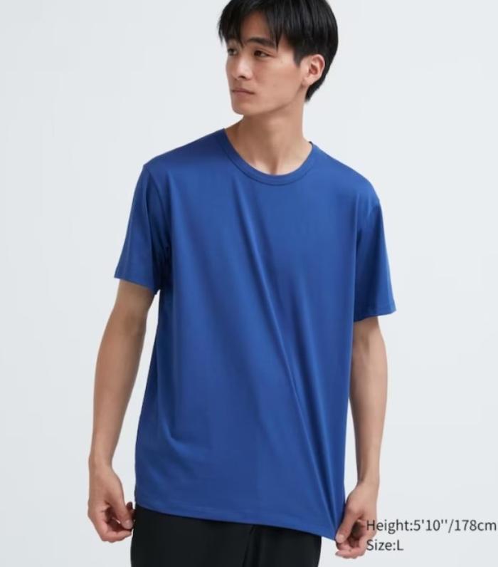 Gambar Uniqlo AIRism Cotton Crew Neck Short Sleeve T-Shirt - Blue, M dari DUPLOVE undefined Tokopedia