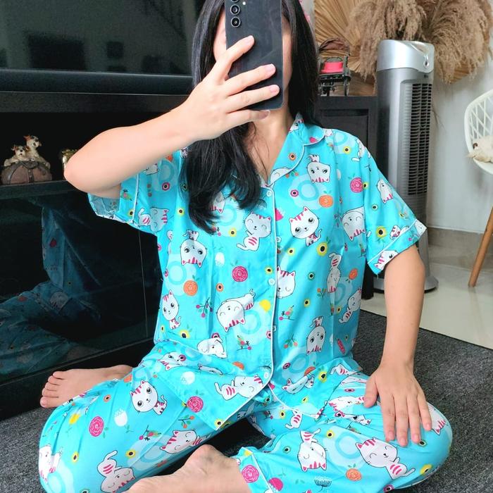Gambar PIYAMA BAJU TIDUR WANITA JUMBO BIG SIZE XXL CATTY BLACK & HK PINK - Biru dari K-Line Collections undefined Tokopedia