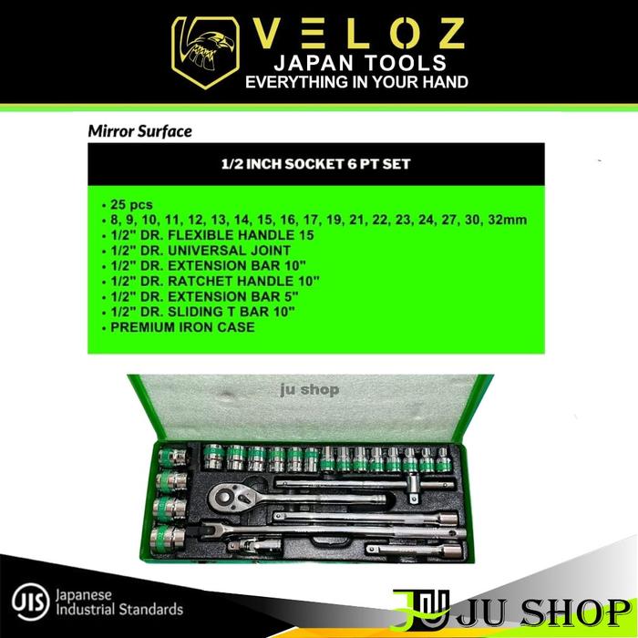Gambar VELOZ kunci SOCK SET 25 PCS (8-32MM) 1/2" 6PT hand sock sok box besi - (BESI) 25PCS dari Ju shop undefined Tokopedia