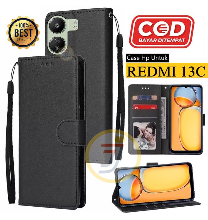 Gambar Flip Case Xiaomi Redmi 13C Case Kulit Casing Dompet HP Premium - Hitam dari Java Acc Store undefined Tokopedia