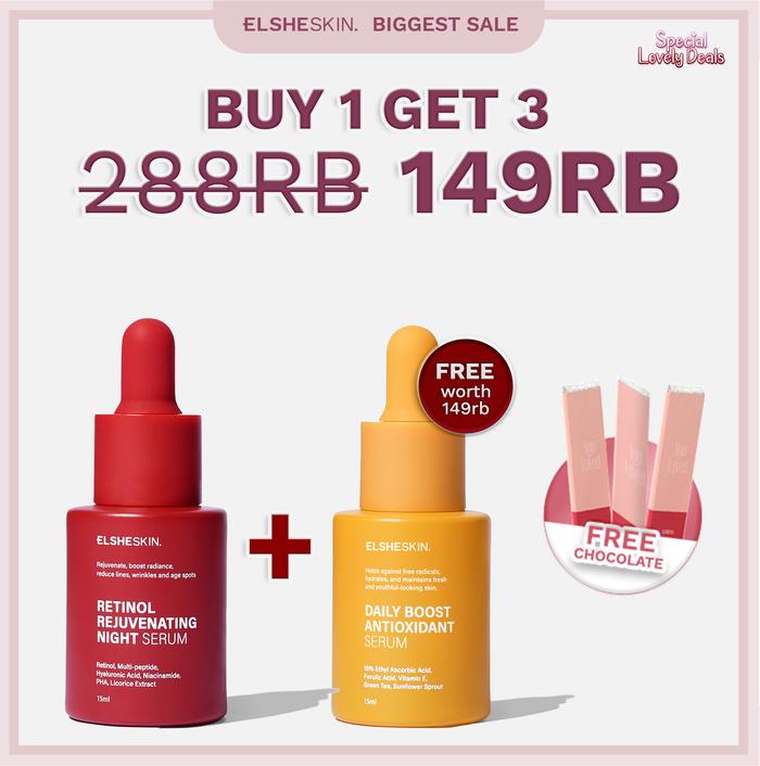 Gambar [ BUY 1 GET 3 ] Elsheskin 2 Pcs Skincare Free Coklat , Serum , Moistur - Bright&Youthful dari Elsheskin undefined Tokopedia