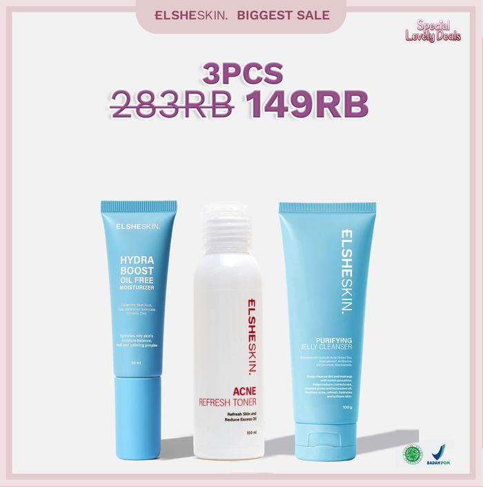 Gambar [ 149k DAPAT 3 PCS ] Elsheskin skincare Cleanser , Moisturizer , Toner - AcneTreatSet dari Elsheskin undefined Tokopedia