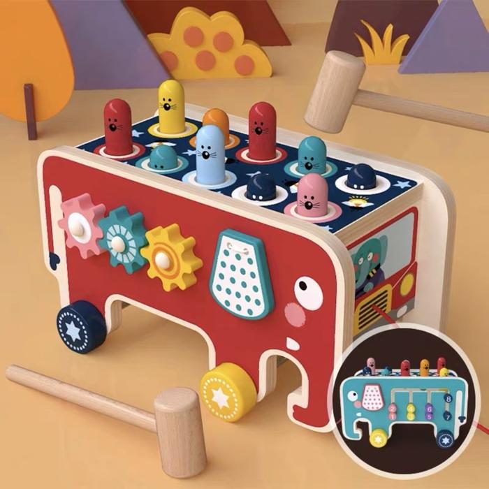 Gambar -elephant hitting hamster wooden knock toys pull push truck xylophone- - Type A  dari TOY SHOP. undefined Tokopedia