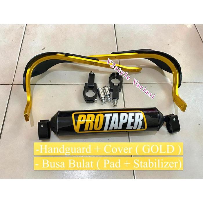 Gambar PAKET HANDGUARD TULANG + COVER PAD BUSA STANG FATBAR + Stabilizer CNC - 2IN1 BULAT, HITAM dari Itasoraya id undefined Tokopedia